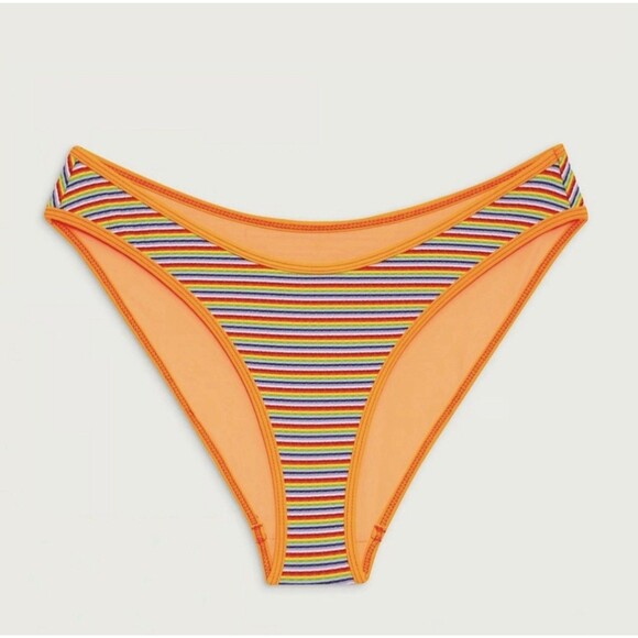 Frankies Bikinis Hawaiian sky dove striped rib bottom Women’s S L Rainbow